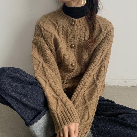 Damen Grobstrick-Cardigan mit Knopfdetails und Zopfmuster R&B