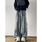 Damen Lässige Weitbein-Jeans mit Fransen-Design