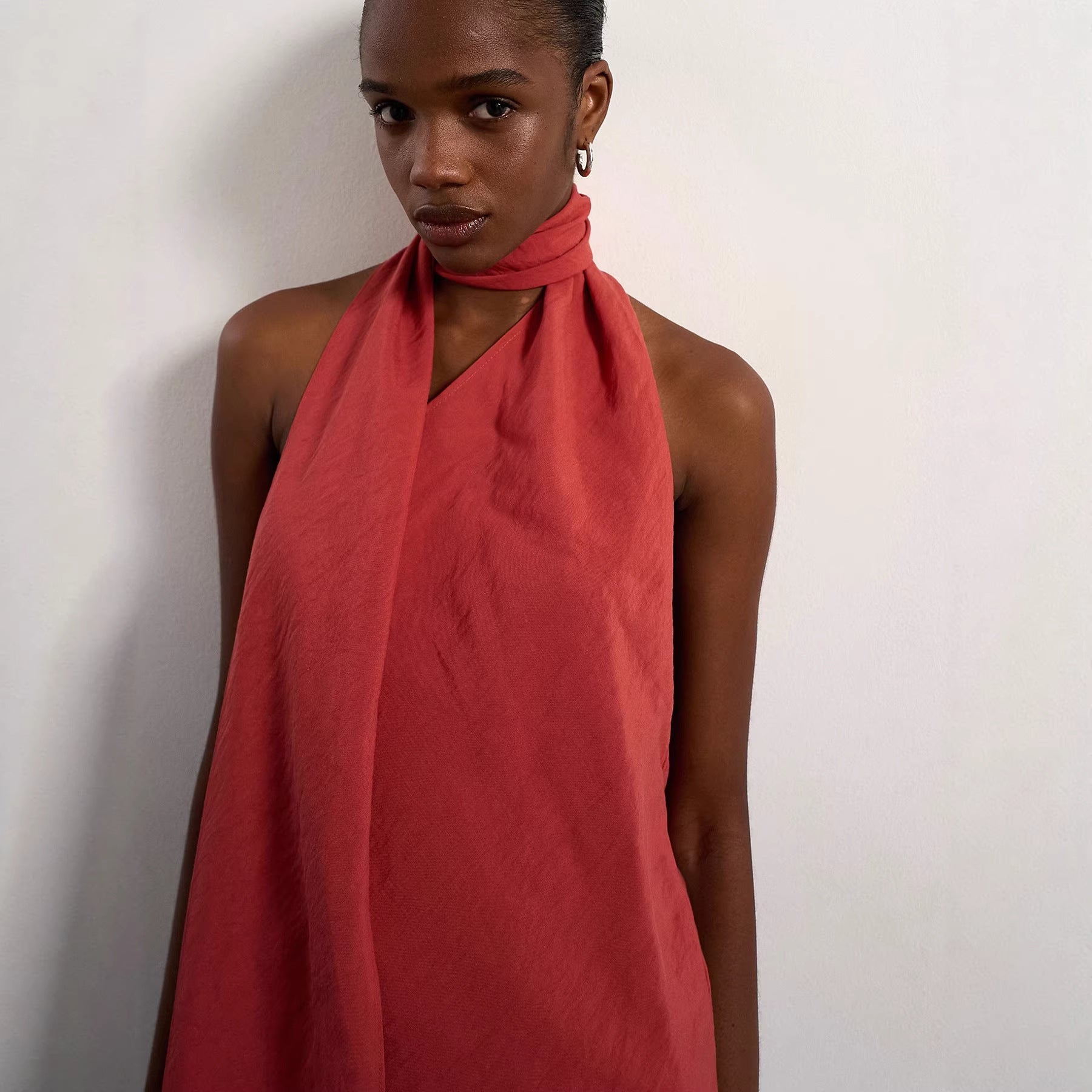 Damen asymmetrisches Wickeloberteil mit elegantem Schal R&B