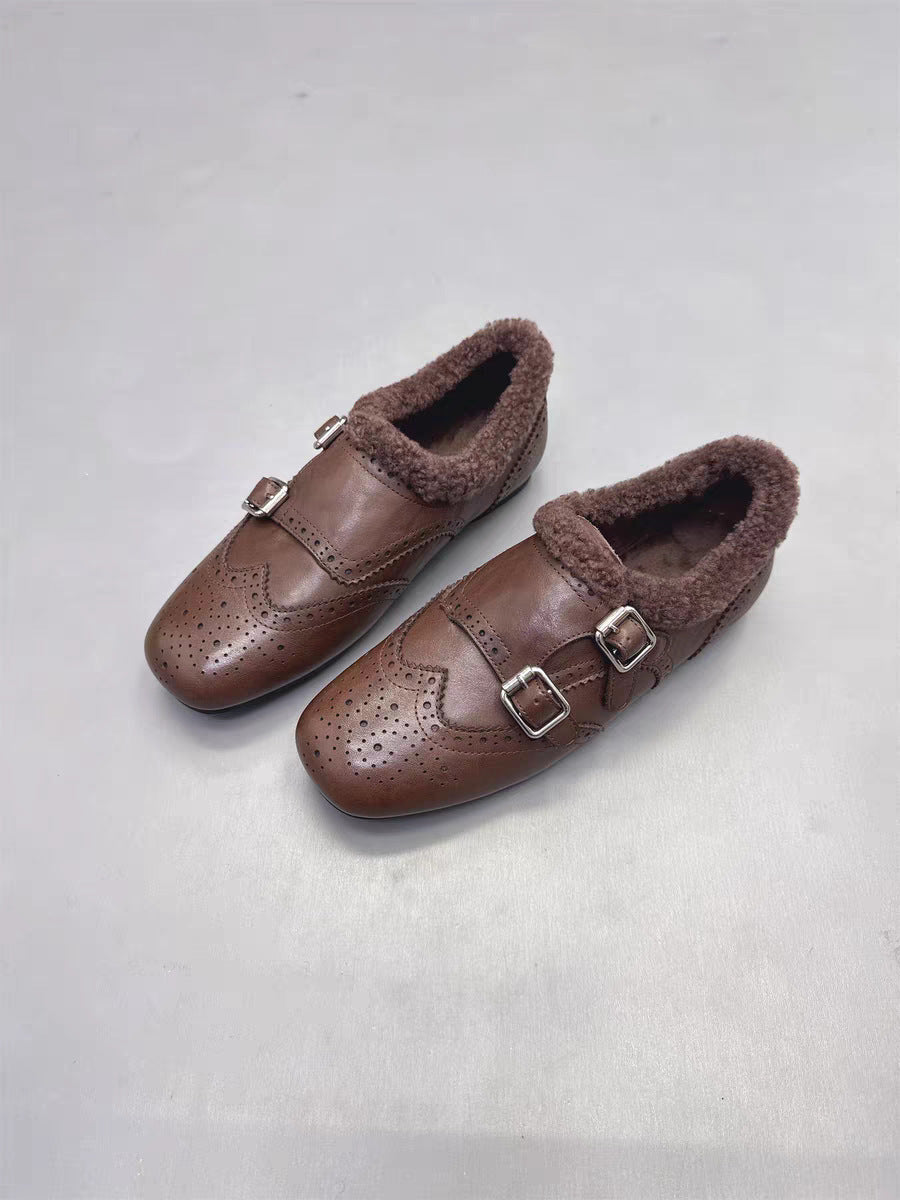 Damen elegante Mokassins mit warmem Fleecefutter und modischen Schnallen R&B