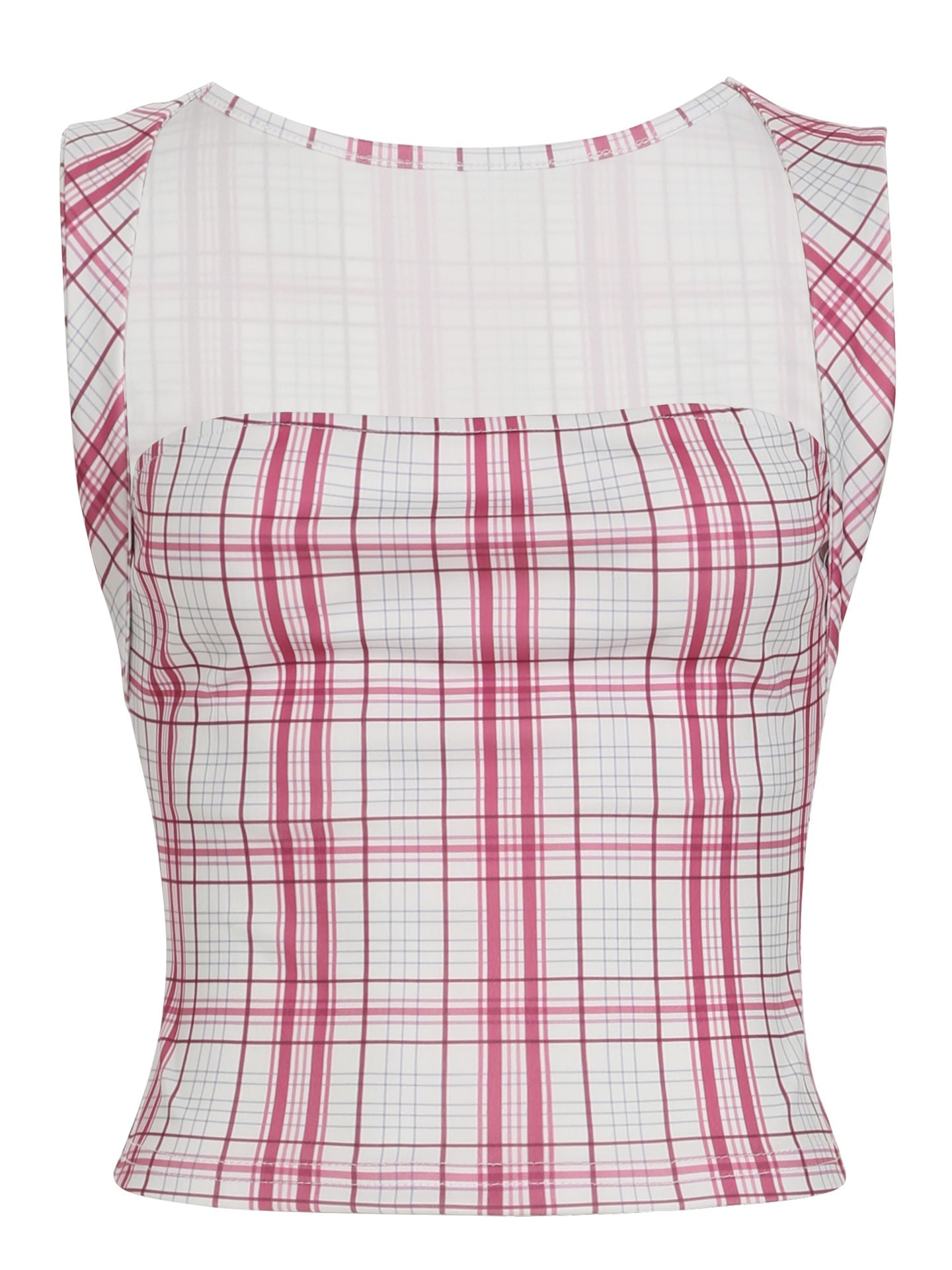Damen figurbetontes Karo-Top mit elegantem Schnitt und transparenten Einsätzen R&B