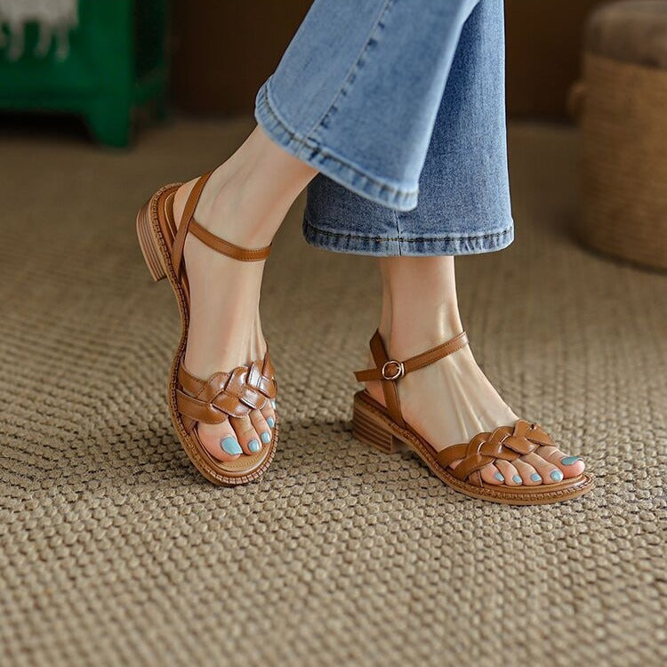 Damen Riemchen-Sandalen mit geflochtenem Design und komfortabler Sohle