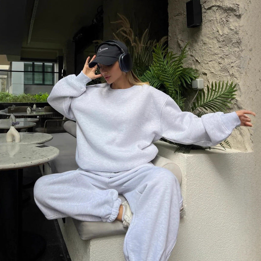 Damen bequemer Kuschel-Loungewear-Anzug mit elastischem Bund und weiten Hosen
