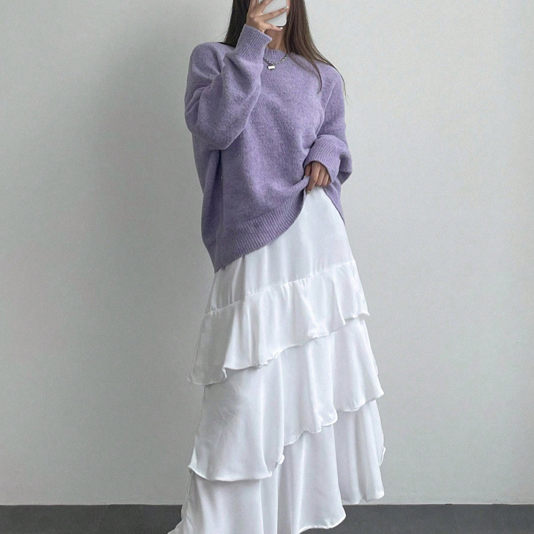 Damen Lässiger Strickpullover mit weitem Schnitt und komfortabler Passform R&B
