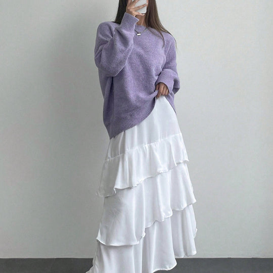 Damen Lässiger Strickpullover mit weitem Schnitt und komfortabler Passform R&B
