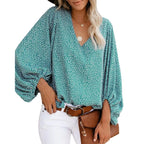 Damen Bluse mit weitem Puffärmel und eleganter V-Ausschnitt R&B