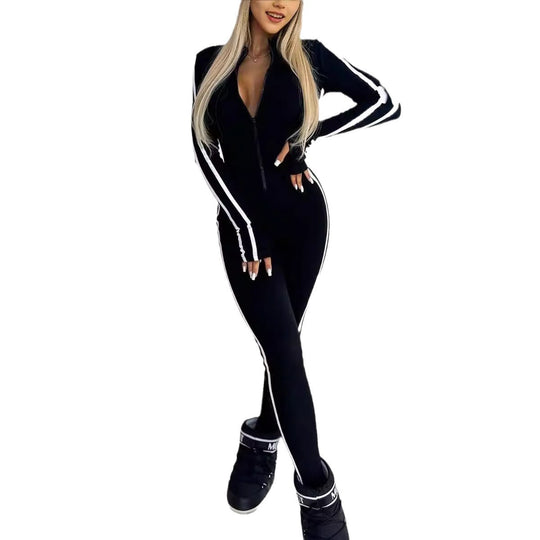 Damen Sportlicher Body mit langen Ärmeln und Streifen R&B