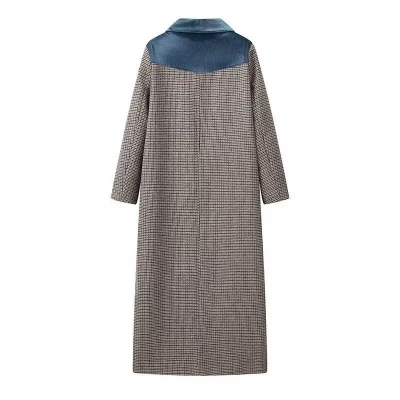Damen eleganter langärmliger Mantel mit samtigen Akzenten R&B
