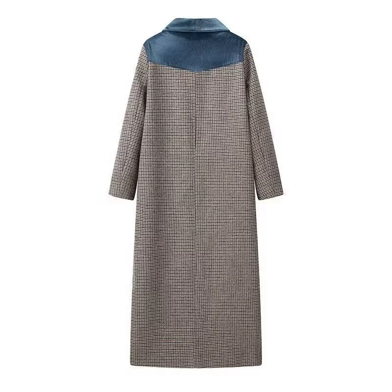 Damen eleganter langärmliger Mantel mit samtigen Akzenten R&B