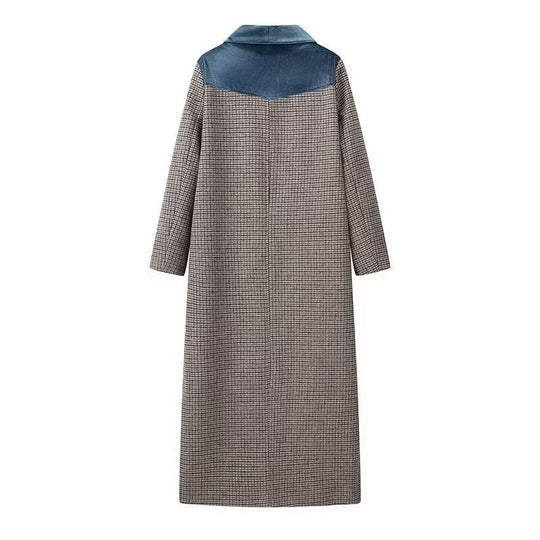 Damen eleganter langärmliger Mantel mit samtigen Akzenten R&B