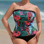 Damen Bandeau Tankini mit floralem Design und hohem Schnitt R&B