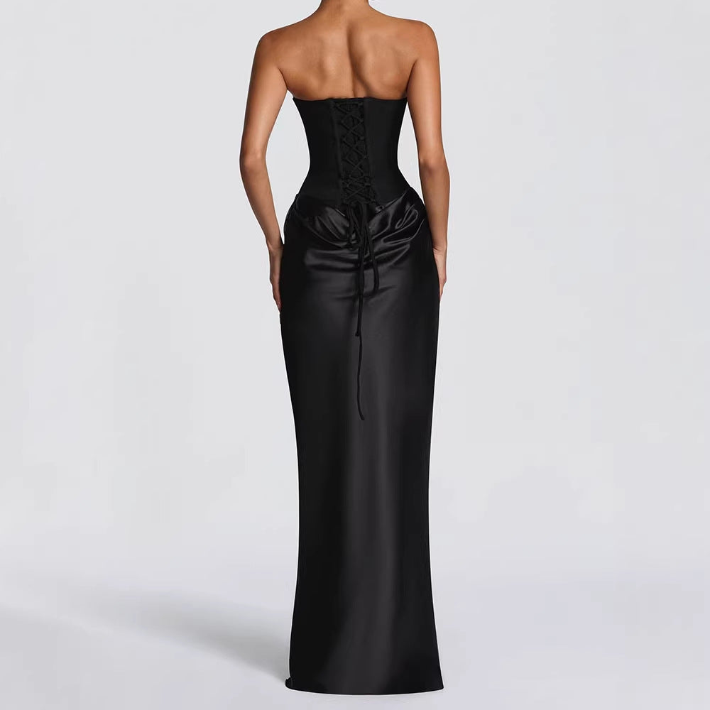 Damen Elegantes Langarm-Maxikleid mit raffinierten Drapierungen