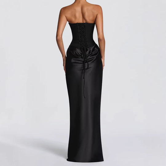 Damen Elegantes Langarm-Maxikleid mit raffinierten Drapierungen R&B