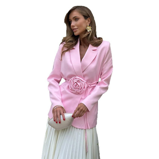 Damen Elegante Blazerjacke mit floraler Schnalle R&B