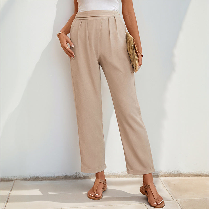 Damen Modische Stoffhose mit weitem Schnitt und eleganter Bundfalte R&B