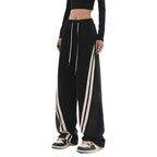 Damen nan weite Jogginghose mit hoher Taille und Jeansstoffeinsätzen sowie Seitenstreifen R&B