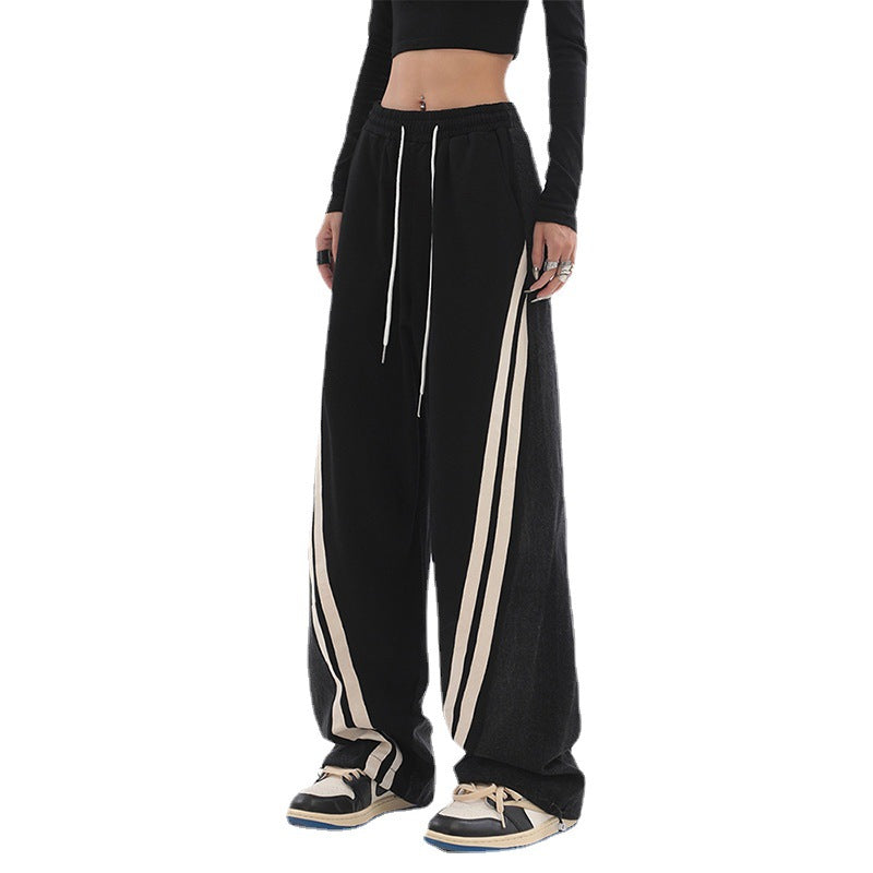 Damen nan weite Jogginghose mit hoher Taille und Jeansstoffeinsätzen sowie Seitenstreifen R&B