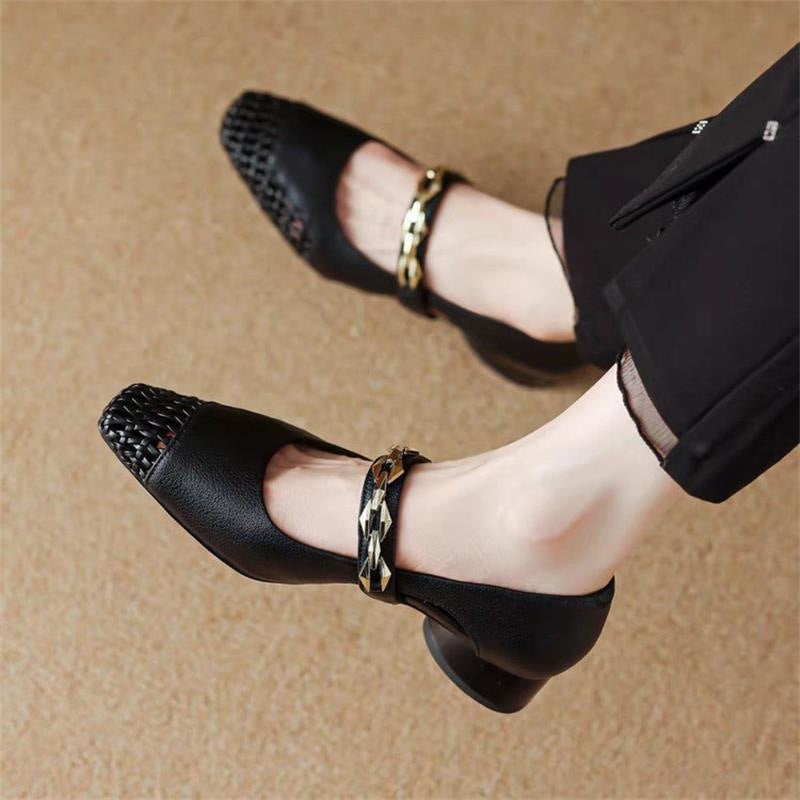 Damen elegante Ballerinas mit modischem Riemchen und stilvollem Absatz R&B