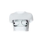 Damen Crop-T-Shirt mit künstlerischem Grafikdruck R&B