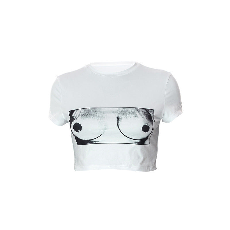 Damen Crop-T-Shirt mit künstlerischem Grafikdruck R&B