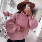 Damen kuscheliger Rollkragenpullover mit weiten Ärmeln und strukturellem Design R&B