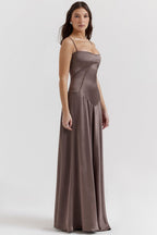 R&B | Abendkleid Satin Glanz Spaghetti Träger Rückenfrei Schmaler Schnitt Elegantes Kleid
