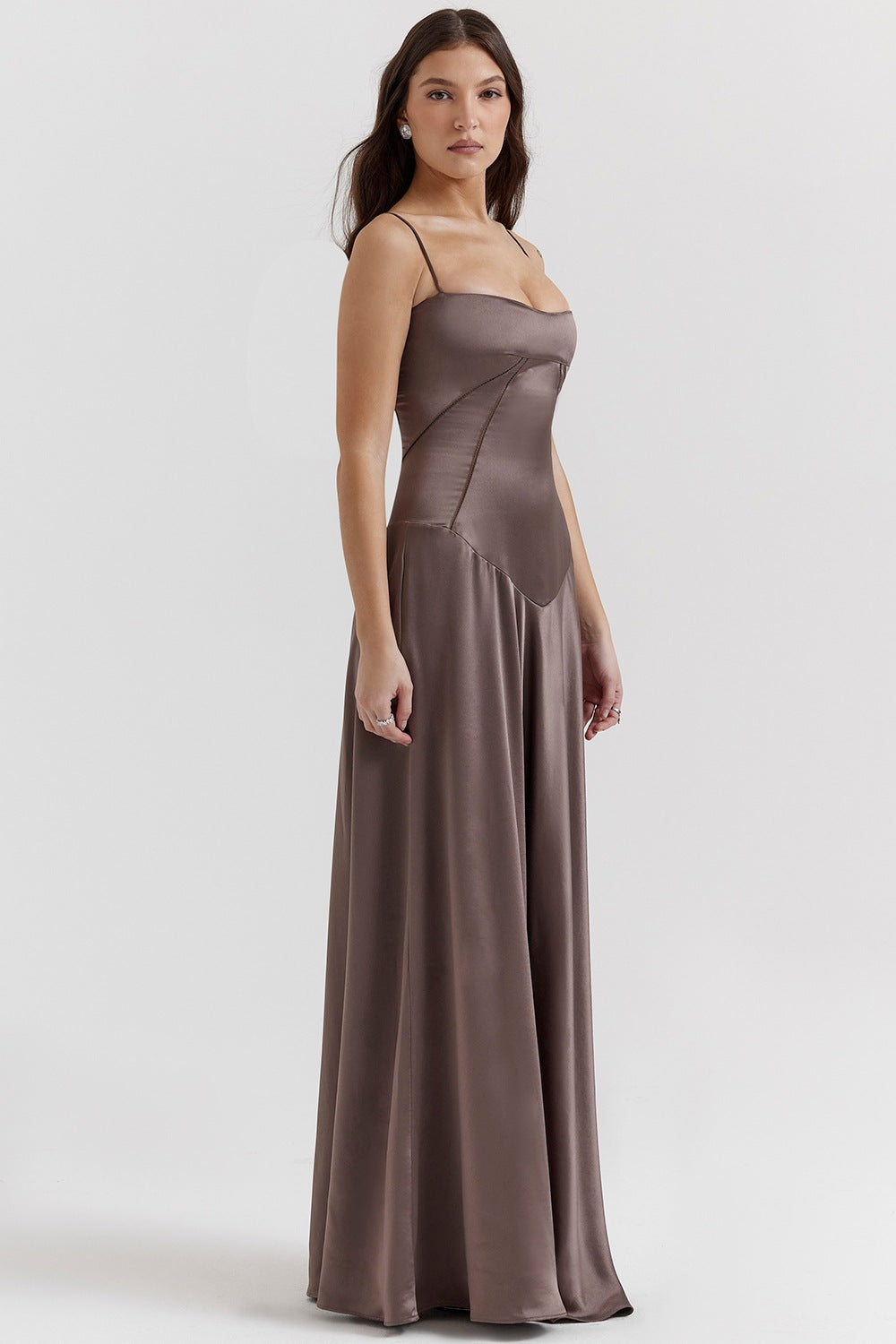 R&B | Abendkleid Satin Glanz Spaghetti Träger Rückenfrei Schmaler Schnitt Elegantes Kleid