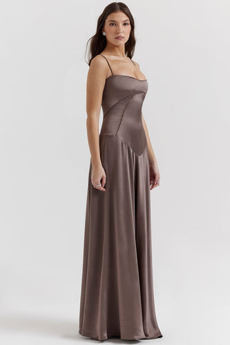 R&B | Abendkleid Satin Glanz Spaghetti Träger Rückenfrei Schmaler Schnitt Elegantes Kleid