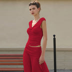 Damen Fließendes Maxikleid mit Raffungen und V-Ausschnitt R&B