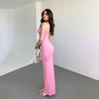 Damen figurbetontes Langkleid mit Spaghettiträgern und elegantem Ausschnitt EB
