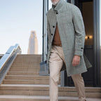 Herren eleganter Trenchcoat mit modernem Karomuster und Taillengürtel R&B