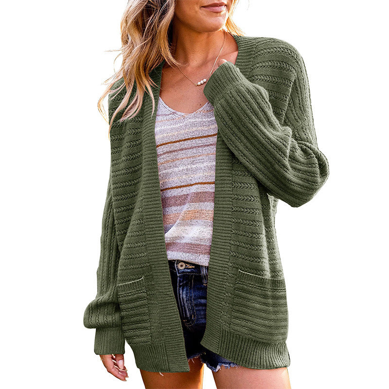 Damen Strickjacke mit tiefem V-Ausschnitt und strukturiertem Design R&B