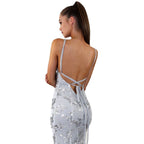 Damen Glamouröses langes Abendkleid mit Pailletten und tiefem V-Ausschnitt R&B