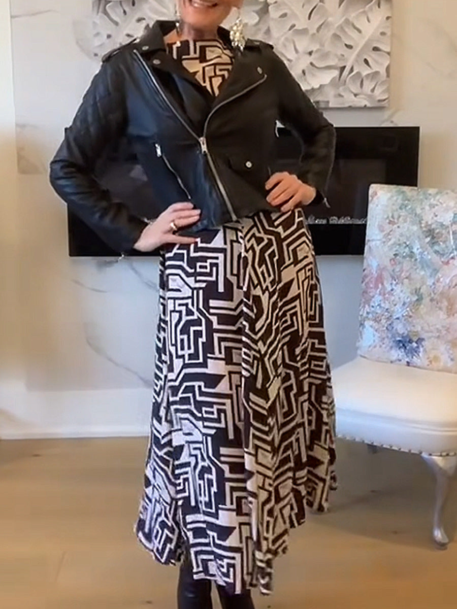 Damen Maxikleid mit modernem geometrischem Muster und geschmeidigem Fall R&B