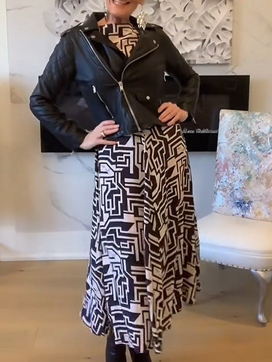 Damen Maxikleid mit modernem geometrischem Muster und geschmeidigem Fall R&B