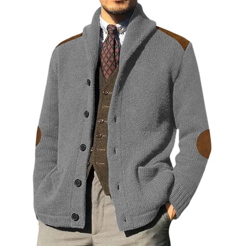 Herren kuscheliger Strickcardigan mit modernem Schalkragen und praktischen Knopfdetails R&B