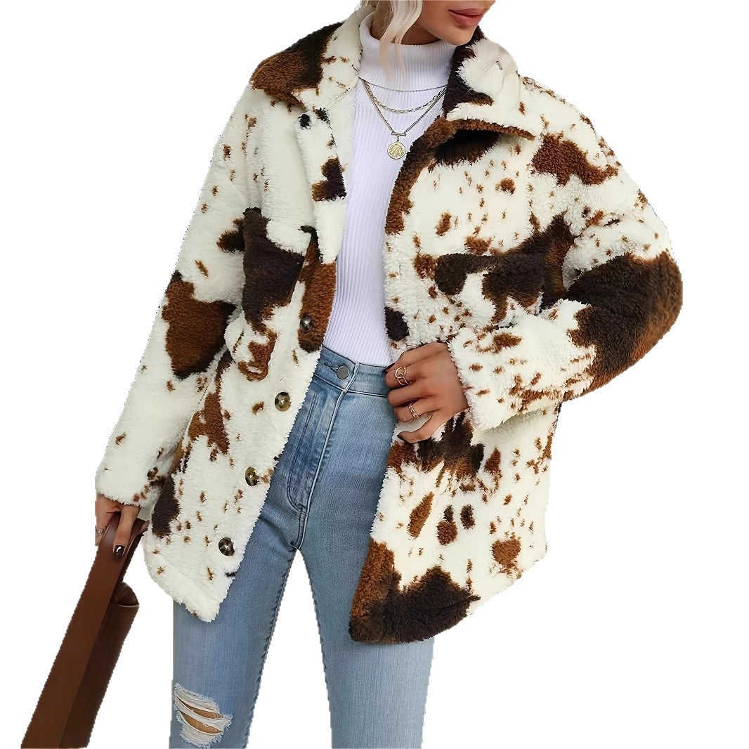 Damen Flauschige Trendjacke mit Tierfell-Optik R&B