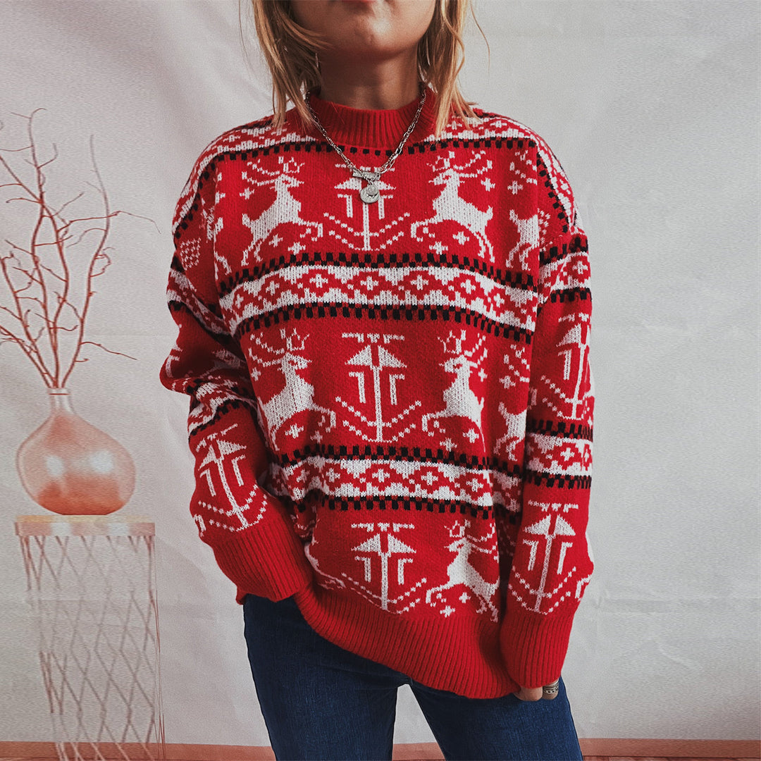 Damen Weihnachts-Pullover im festlichen Norwegermuster mit Rundhalsausschnitt R&B