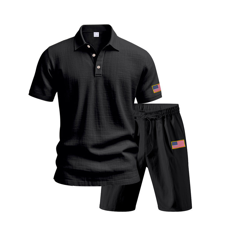 Herren Polo- und Shorts-Set mit gesticktem Länderflaggen-Motiv