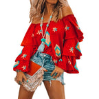 Damen Off-Shoulder Oberteil mit voluminösen Rüschen