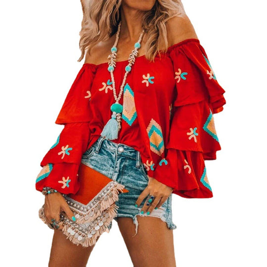 Damen Off-Shoulder Oberteil mit voluminösen Rüschen R&B
