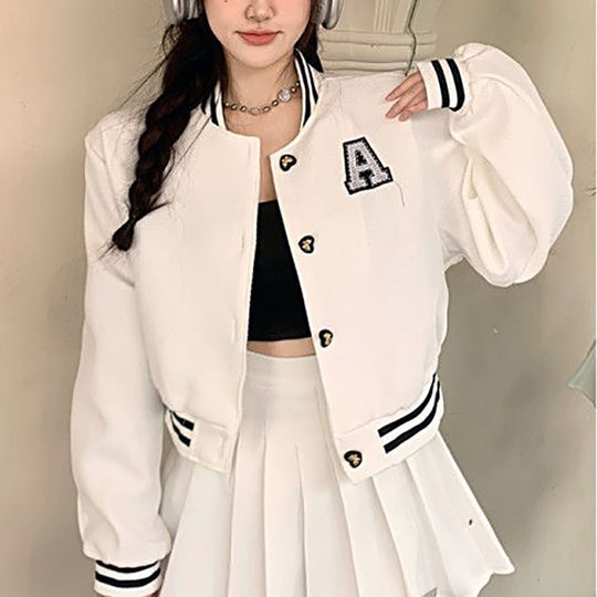 Damen Collegejacke mit gesticktem Emblem und kontrastierenden Aufnähern R&B