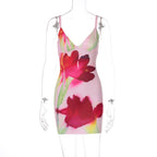 Damen Figurbetontes Minikleid mit Blumenprint und tiefem V-Ausschnitt R&B
