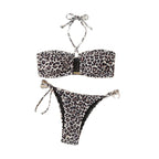 Damen Bandeau-Bikini mit stylischem Leo-Muster und verstellbaren Trägern R&B