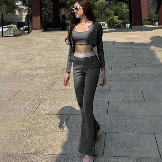 Damen elegantes zwei-teiliges Set mit Spitzenakzenten R&B