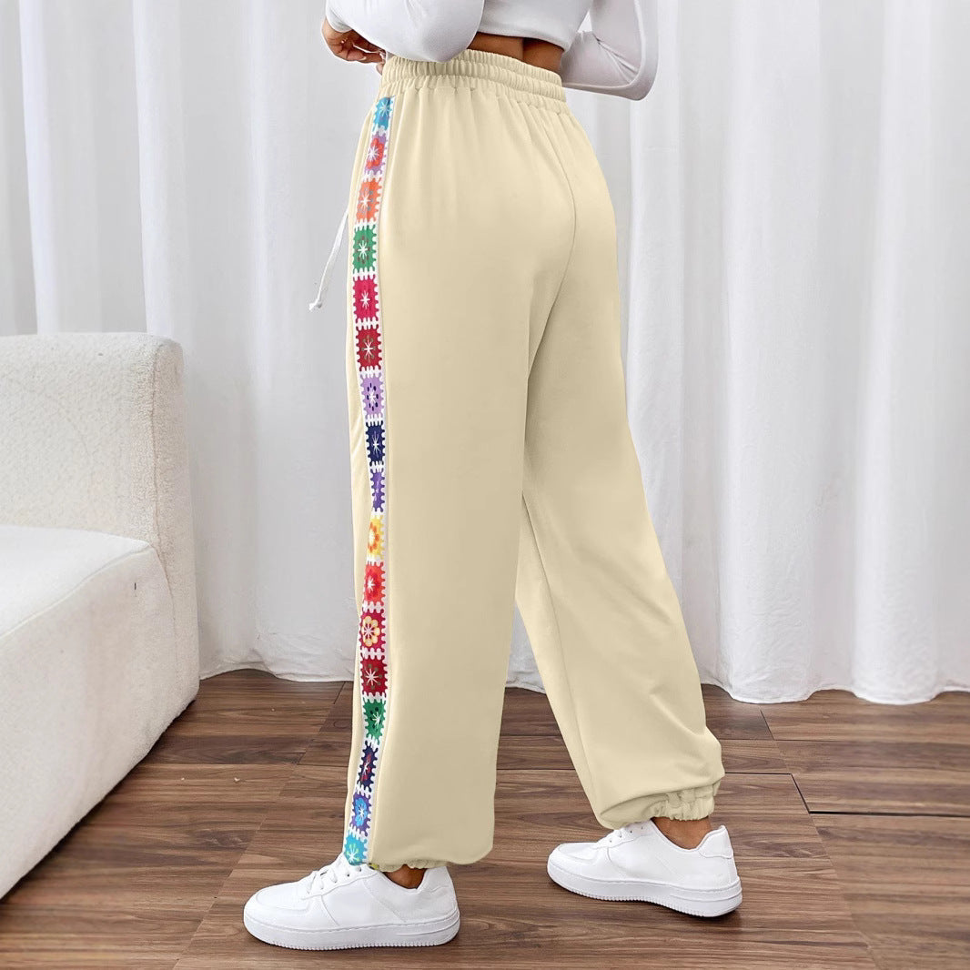 Damen Freizeithose mit buntem Blümchenmuster und elastischem Bund R&B