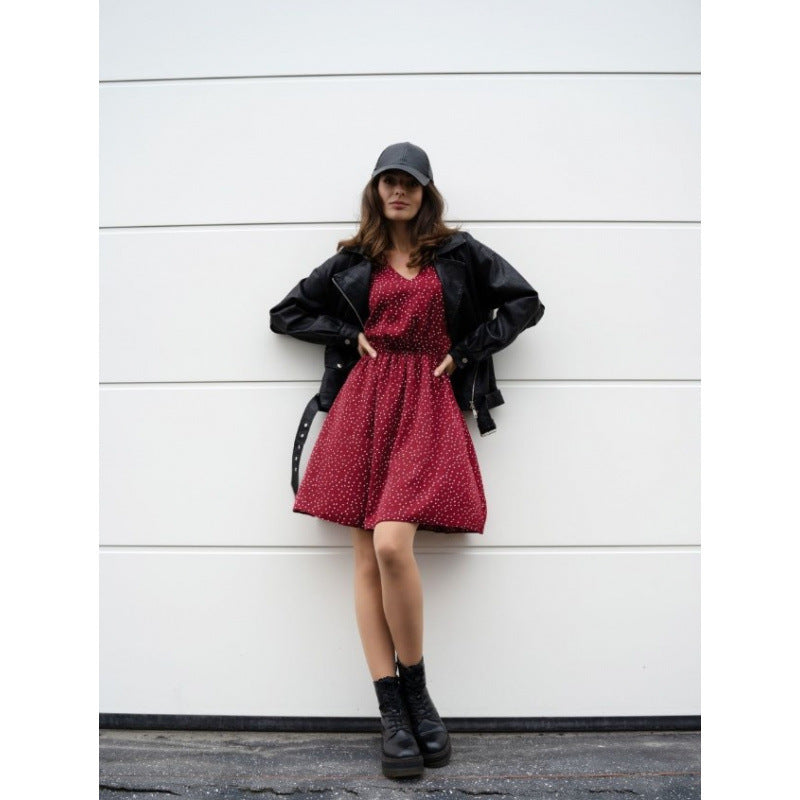 Damen Chiffon-Kleid mit V-Ausschnitt und ballonartigen Ärmeln R&B