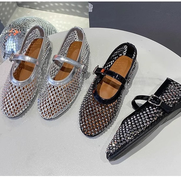 Damen elegante Ballerina mit funkelnder Strassverzierung R&B