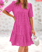 Damen luftiges Broderie Anglaise Kleid mit V-Ausschnitt und Rüschensaum R&B