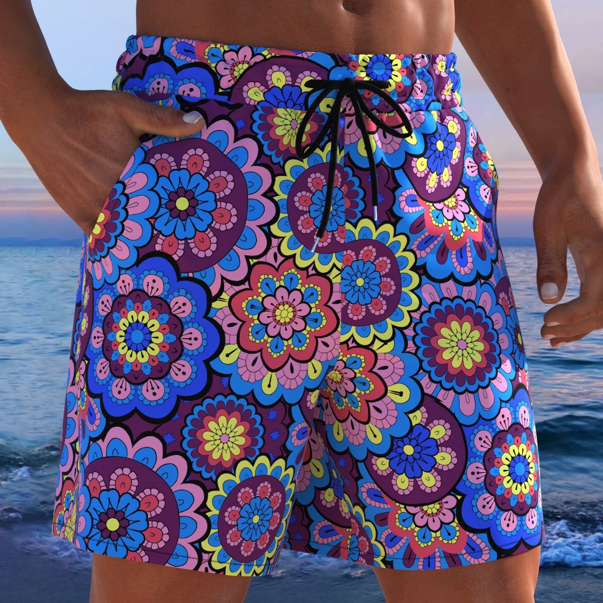 Herren Badeshorts mit animalischem Muster und elastischem Bund